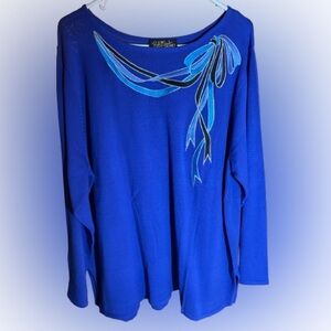 Bob Mackie Wearable Art 2X Blue Embroidered Metallic Tunic